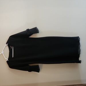 Little Black Dress with Adorable Bow Detail on Sleeves, Sheer Hem Womens Size 6